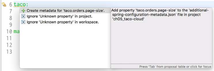 图 5.4 在 Spring Tool Suite 中使用快速弹出方式创建配置属性元数据