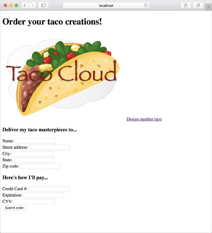 图 2.3 taco 订单表单